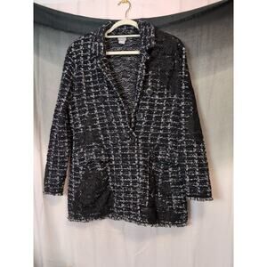 Chico's Woman's Tweed w/ Lace Accents button Front Jacket Work Size 3(400)